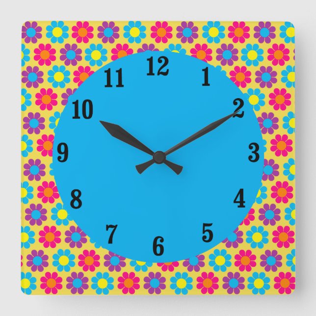 Blume Power Quadratische Wanduhr (Vorderseite)