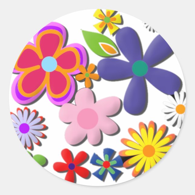 Blume Power Retro Floral Vector Runder Aufkleber (Vorderseite)