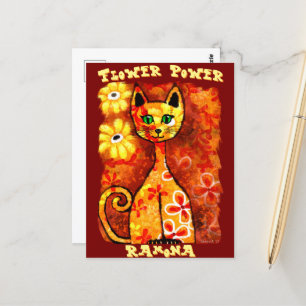 Blume Power Retro Whimsical Cat Personalisiert Postkarte