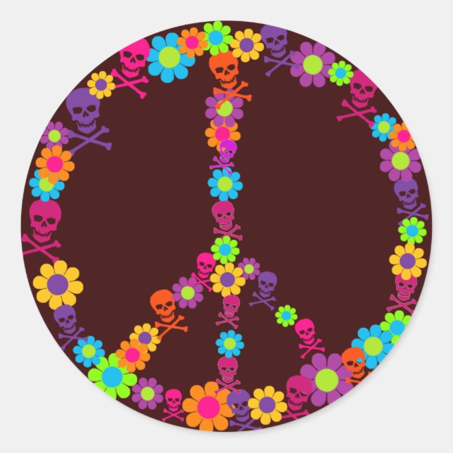 Blume Power Skully Peace Runder Aufkleber (Vorderseite)
