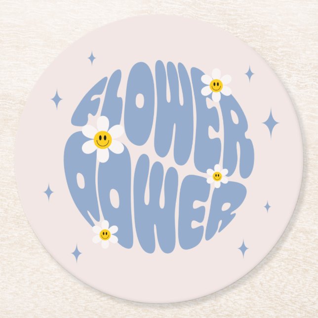 Blume Power Slogan Runder Pappuntersetzer (Vorderseite)