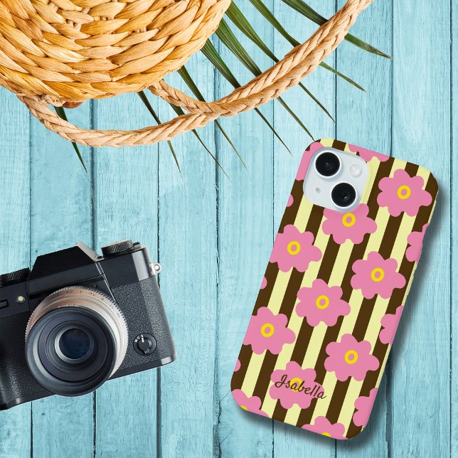 Blume Power Stripes Personalisieren Name iPhone Fa 15 Hülle (Von Creator hochgeladen)