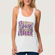 Blume Power Tank oben weiß/lila boho Haltung