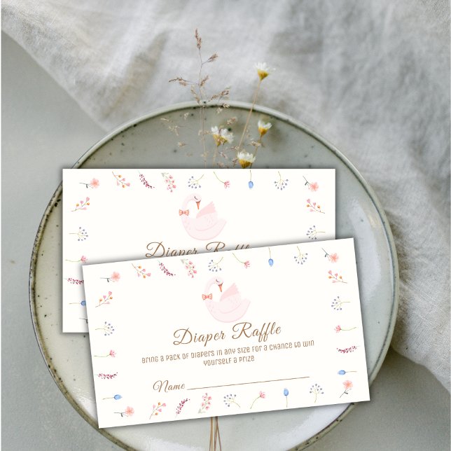 Blume Princess Swan Diaper Raffle Baby Dusche Begleitkarte (Flower Princess Swan Diaper Raffle Baby Shower Enclosure Card)