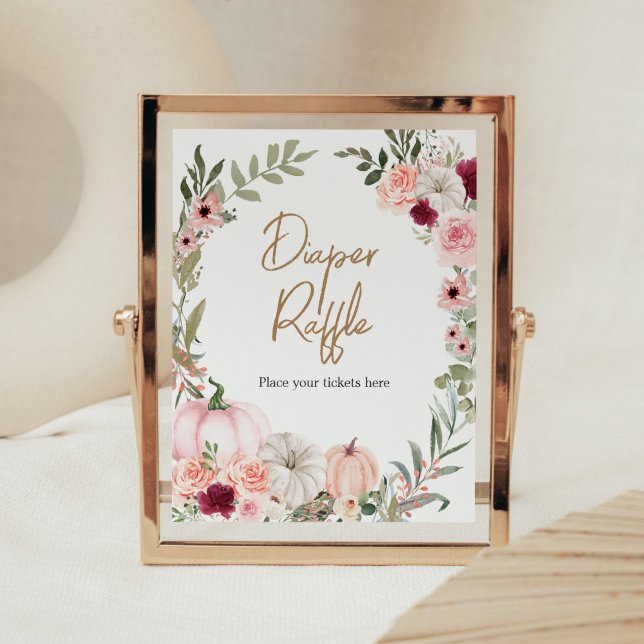 Blume Pumpkin Kinderdusche Windelwanne Herbst Wind Poster (Autumn Little Pumpkin Baby Shower Diaper Raffle Sign
)