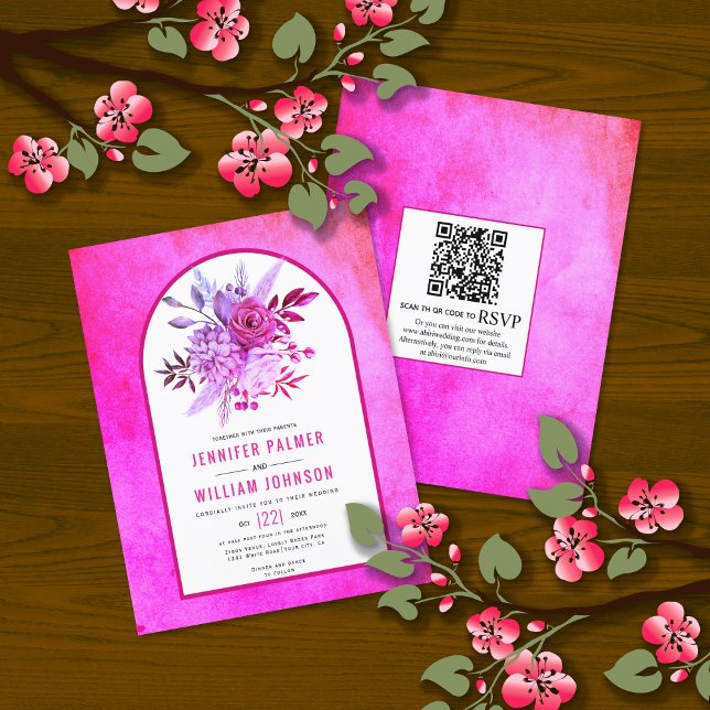 BLUME QR Code magenta Hochzeit Einladung (Von Creator hochgeladen)
