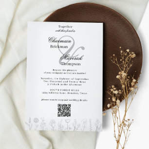 Blume Qr-Hochzeit mit schwarz-weißer Hand Einladung