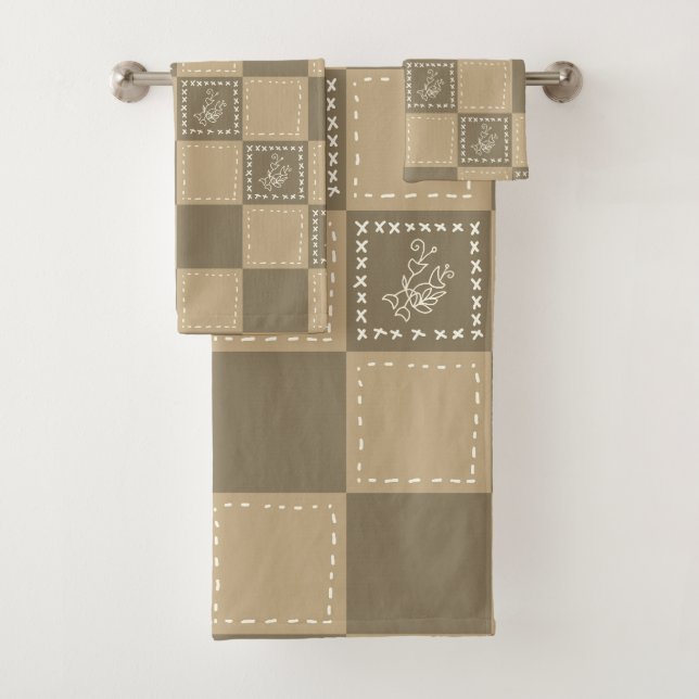 Blume-Quadrate der Mosaikdoodle Badhandtuch Set (Insitu)