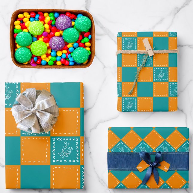 Blume-Quadrate der Mosaikdoodle Geschenkpapier Set (Von Creator hochgeladen)