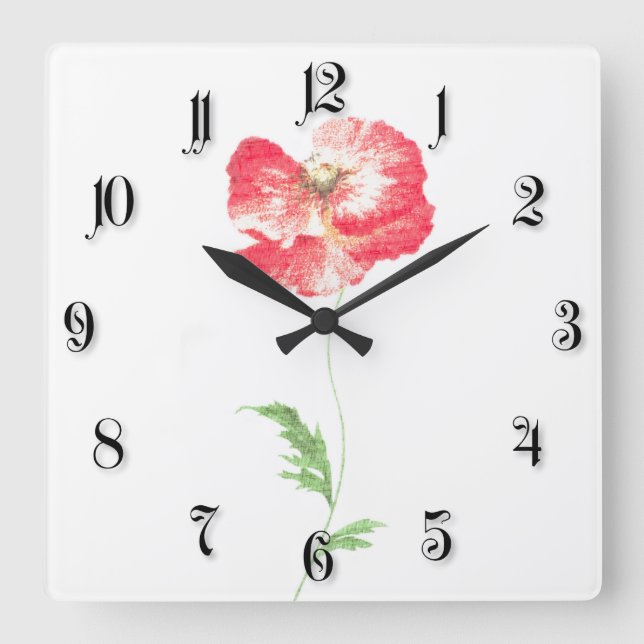 Blume Quadratische Wanduhr (Vorderseite)