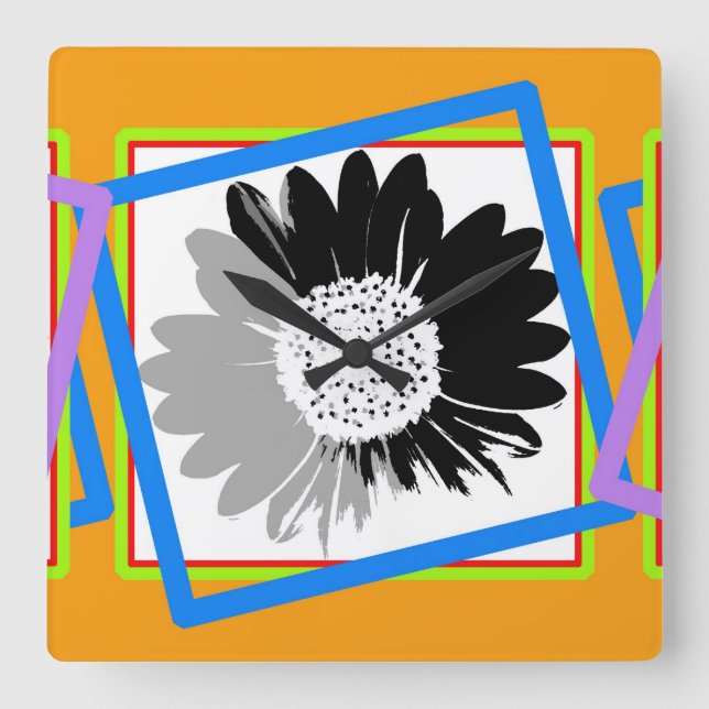 Blume Quadratische Wanduhr (Vorderseite)