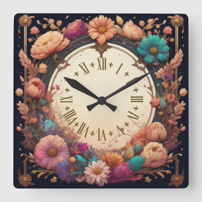 Blume Quadratische Wanduhr (Vorderseite)