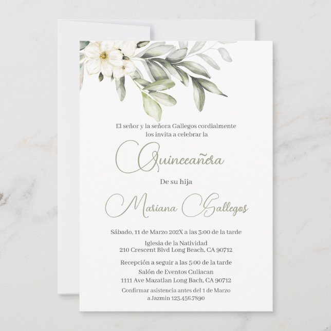 Blume Quinceanera Einladung (Vorderseite)