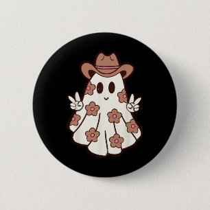 Blume Retro Western Ghost Halloween Funny Cowgirl Button