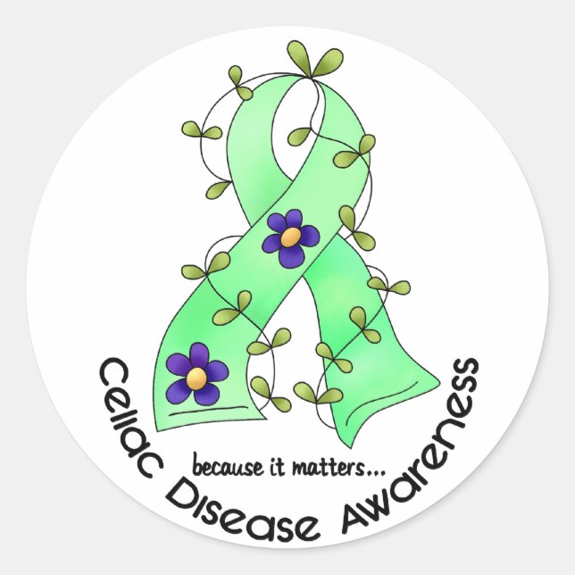 Blume Ribbon CELIAC DisEDITION AWARENESS T - Shirt Runder Aufkleber (Vorderseite)