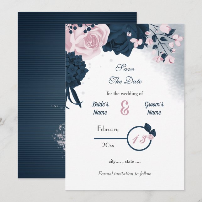 Blume, romantisch save the date (Vorne/Hinten)