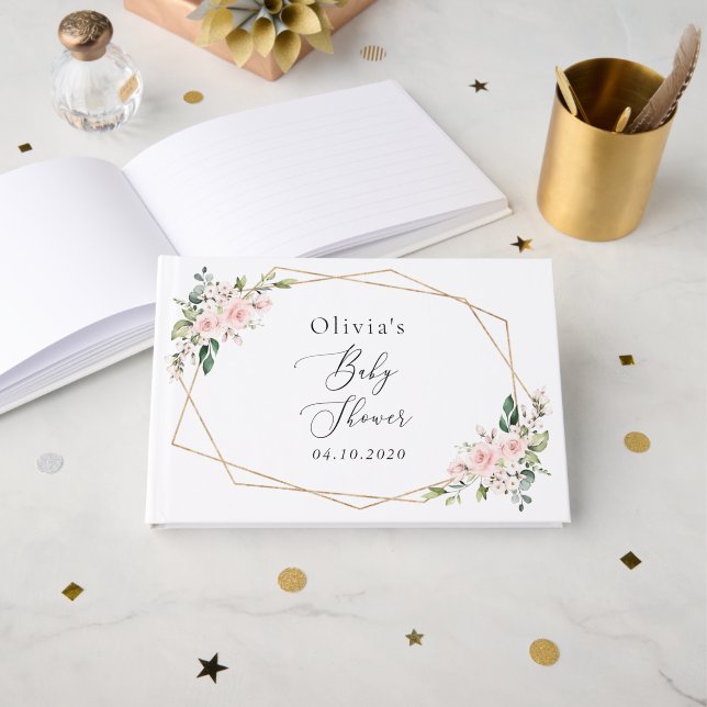 Blume, rosa Blume, Boho, Babydusche Gästebuch (Vorderseite Offen)