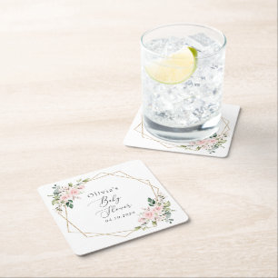 Blume, rosa Blume, Boho, Babydusche Rechteckiger Pappuntersetzer