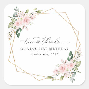 Blume, rosa Blume, Boho, Geburtstag Quadratischer Aufkleber