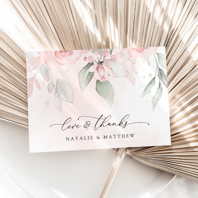 Blume, rosa Blume, Grünpflanzen, Hochzeit Dankeskarte (Von Creator hochgeladen)