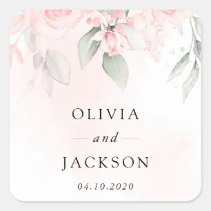Blume, rosa Blume, Grünpflanzen, Hochzeit Quadratischer Aufkleber