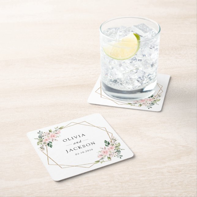 Blume, rosa Blume, Grünpflanzen, Hochzeit Rechteckiger Pappuntersetzer (Vor Ort)