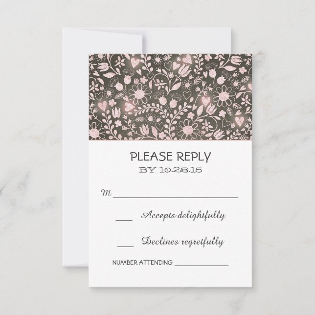 Blume Rosa braune rustikale Hochzeitskarten RSVP Karte (Vorderseite)