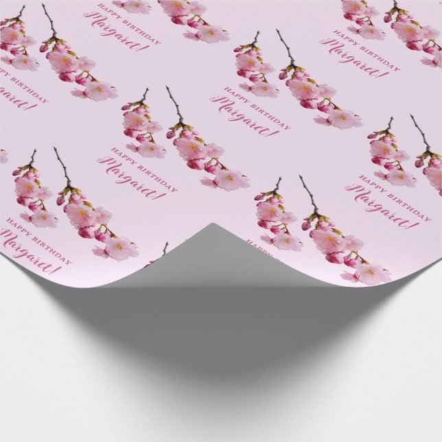 Blume Rosa Cherry Blossom Branches Happy Birthday Geschenkpapier (Ecke)