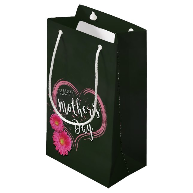 Blume Rosa Herz Muttertag - Kleine Geschenktasche Geschenktüte (Vorderseite Schrägansicht)