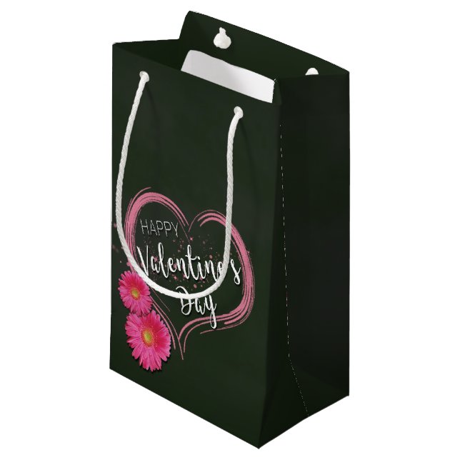 Blume Rosa Herz Valentinstag Kleine Geschenktasche Geschenktüte (Vorderseite Schrägansicht)
