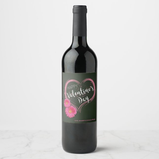Blume Rosa Herz - Valentinstag - Weinetikett (Vorderseite)