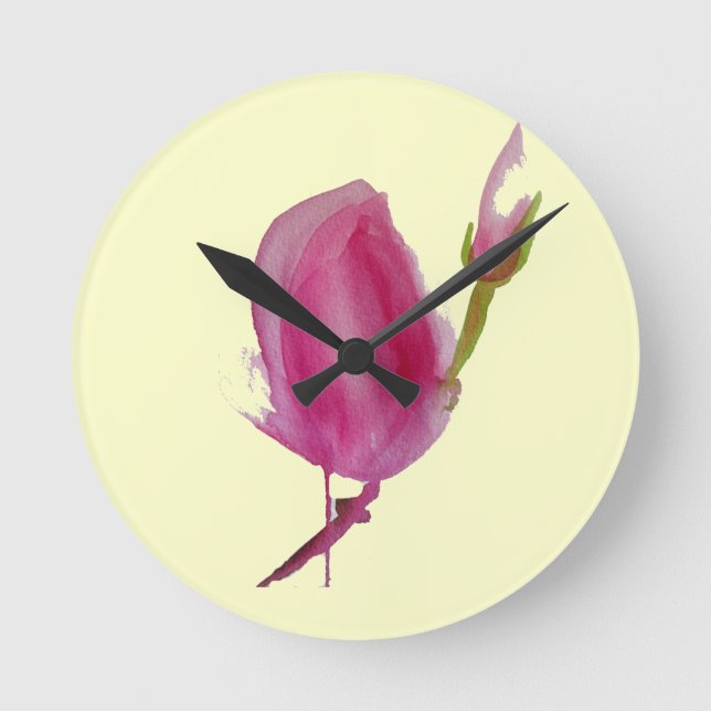 Blume Rosa Magnolia Runde Wanduhr (Vorderseite)