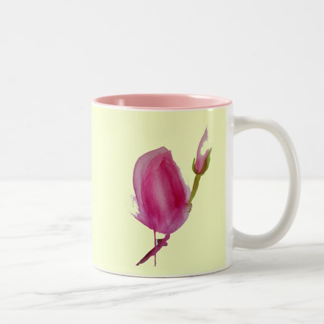 Blume Rosa Magnolia Zweifarbige Tasse (Rechts)