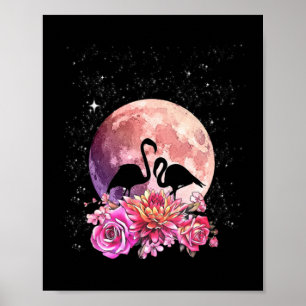 Blume Rosa Mond und Flamingo Liebe Poster