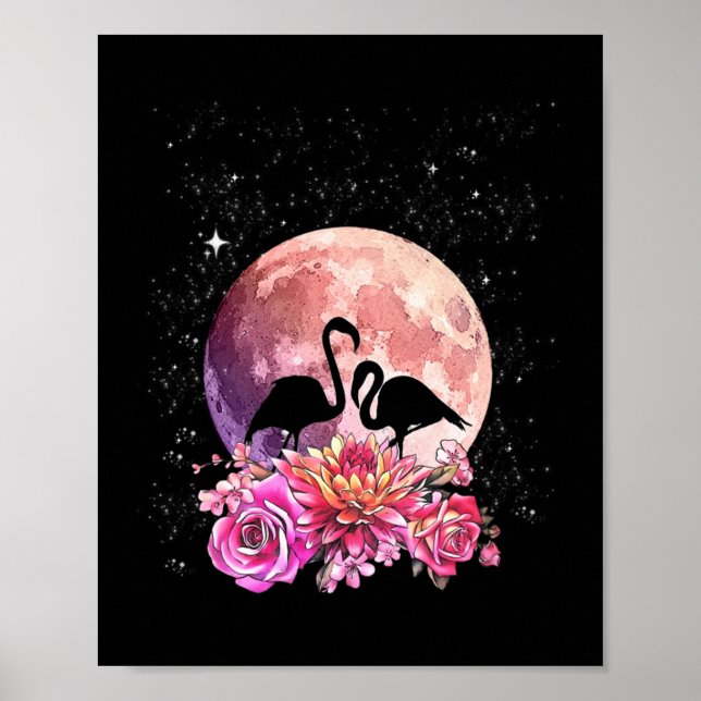 Blume Rosa Mond und Flamingo Liebe Poster (Vorne)