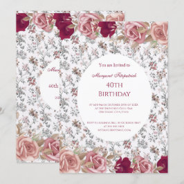 Blume Rosa Roses Weiße Geburtstagsparty Einladung