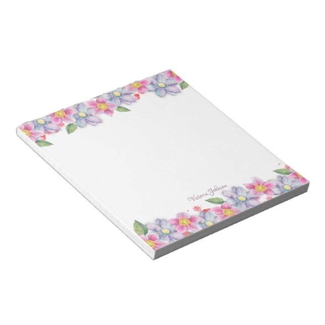 Blume Rosa und Blau Notizblock (angewinkelt)