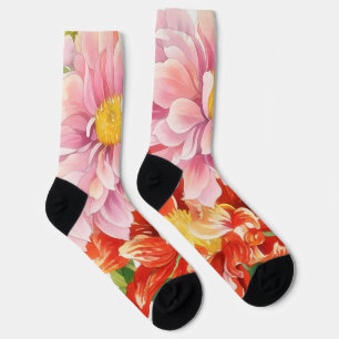 Blume Rosa und Rot Dahlien Kunst-Socken Socken