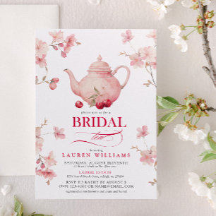 Blume Rosa und Rote Kirschen Bridal Teedusche Einladung