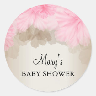 Blume Rosa und Silber   Babyduschenaufkleber Runder Aufkleber