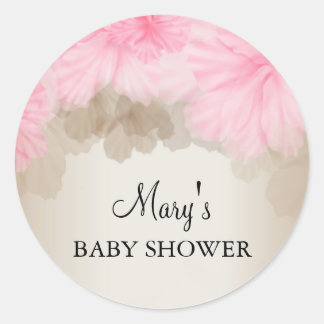 Blume Rosa und Silber | Babyduschenaufkleber Runder Aufkleber