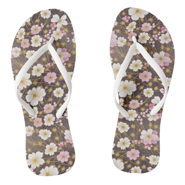 Blume Rosa und Weißkosmos Flip Flops (Fußbett)