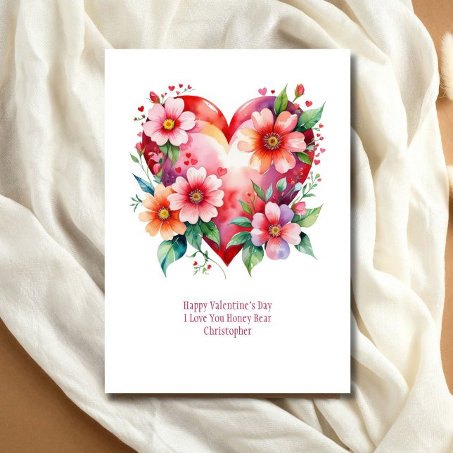 Blume Rosa Valentinstag Feiertagskarte (Hearts and Flowers Valentine's Day Galentine's day Card. Printed or Digital)