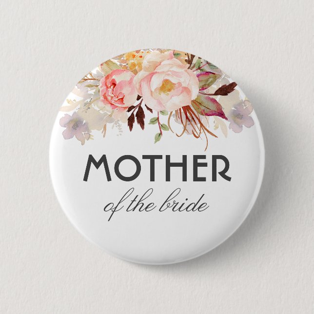 Blume Rosa Wasserfarbe Rosa Hochzeit Button (Vorderseite)