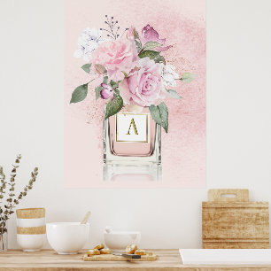 Blume Rose Elegantes Parfüm Flasche Monogramm Poster