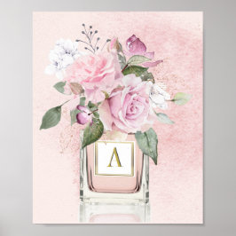 Blume Rose Elegantes Parfüm Flasche Monogramm Poster