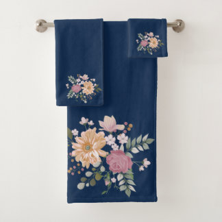 Blume Rose Folien auf blauem Hintergrund Badhandtuch Set