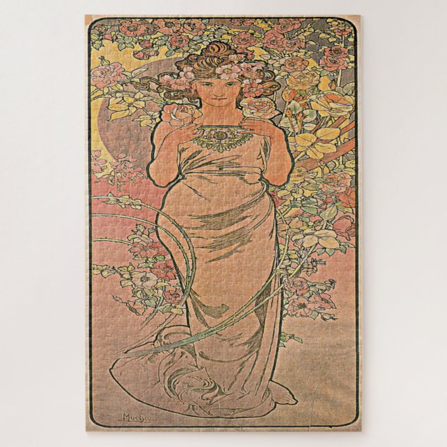 Blume - Rose: Jugendstil von Mucha Edition 1 Puzzle (Vertikal)