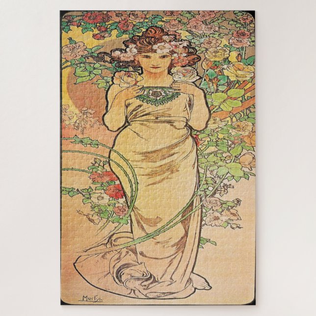 Blume - Rose: Jugendstil von Mucha Edition 2 Puzzle (Vertikal)