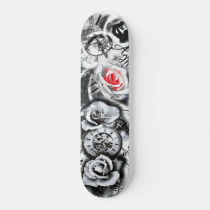 Blume Rose Uhr Geburtskind Skateboard